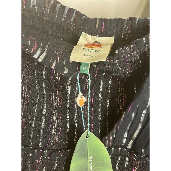 Farm Rio Lurex Stripes Mini Dress Medium NWT Smocked One Shoulder Sparkle - Picture 5 of 8